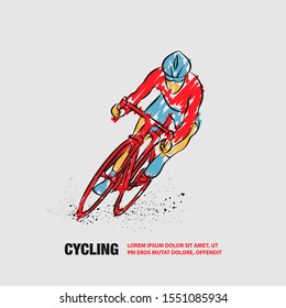 Cycling race. Vector outline of Cycling with scribble doodles.