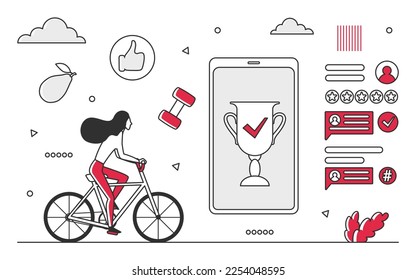Cycling race winner. Bike sport activity, riding bicycle, healthy lifestyle vector monocolor illustration