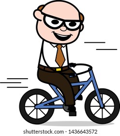 Cycling - Retro Cartoon Father Old Boss Vector Illustration