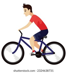 Icono de animación de ciclismo o equitación. Elemento de animación para el juego o la caricatura. Joven en bicicleta. Ilustración del vector