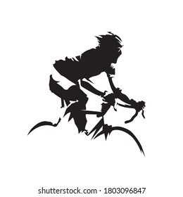 Cycling, road cyclist side view. Isolated vector silhouette. Biking logo