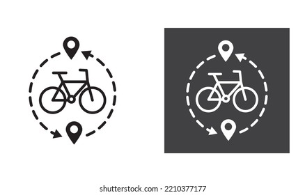 Cycling route map icon in thin outline style. Sport bicycle race tour