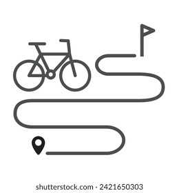 Cycling route map icon in thin outline style. Sport bicycle race tour