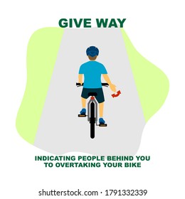 Cycling rules for traffic safety, give way bicycle hand signals.