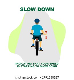 Cycling rules for traffic safety, slow down bicycle hand signals.