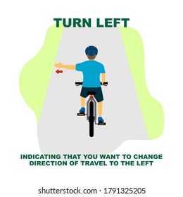 Cycling Rules For Traffic Safety, Turn Left Bicycle Hand Signals.