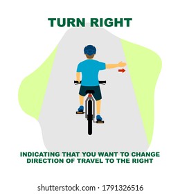 Cycling Rules For Traffic Safety, Turn Right Bicycle Hand Signals.