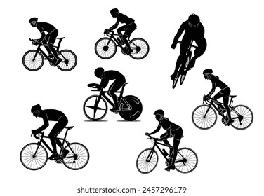 cycling set Simple black silhouette vector