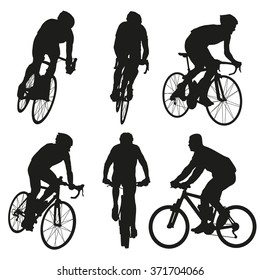 Cycling silhouettes, set of vector cyclist