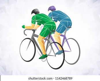 Cycling sport, cyclist blue in green vector