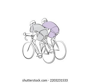 Cycling sport, cyclist Line art Vector Illustration. Triathlon