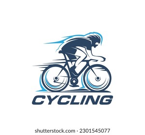 Icono del deporte ciclista. Silhouette de ciclismo de carreras. Concurso o campeonato atlético, equipo de carreras de bicicletas, signo vectorial de club deportivo o símbolo con carreras de carreras, recorrido en bicicleta