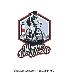 Cycling Sport Logo, Woman Cycling Illustration