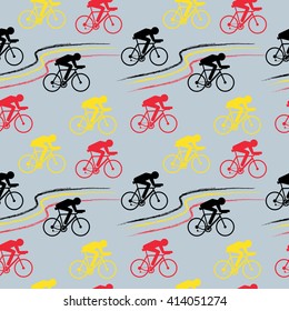 Cycling sport vector seamless pattern - figure of cyclist on bicycle, sport design