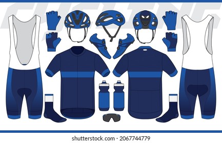 Cycling team kit jersey biking uniform and equipment shoes socks water bottle