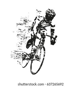 Cycling theme, scratched vector silhouette of road cyclist