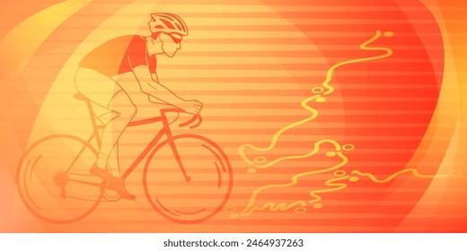 Cycling themed background in the colors of the national flag of Spain, with sport symbols such as an athlete cyclist and a bike race route, as well as abstract curves and lines