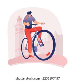 Cycling tour round composition with view of athlete riding bike on outdoor scenery background vector illustration