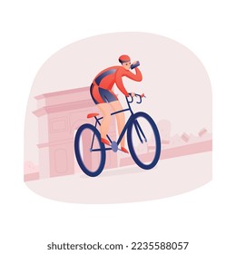 Composición de la gira de ciclismo con vistas a la bicicleta de equitación en el paisaje al aire libre ilustración vectorial de fondo