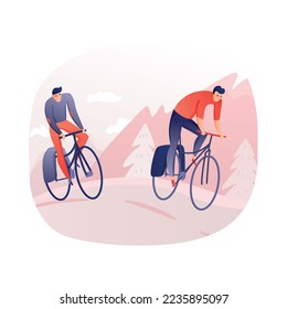 Cycling tour round composition with view of athlete riding bike on outdoor scenery background vector illustration