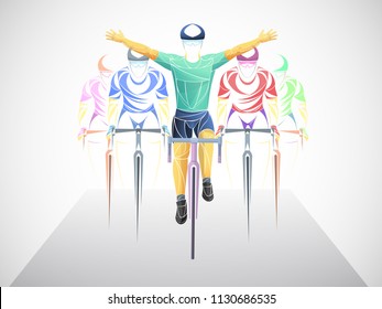 cycling tour, track, bicycle, geometric, cyclist stylized vector finish