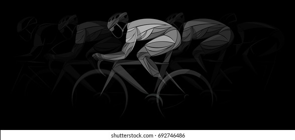cycling tour, cycling track, bicycle, cycling points race, white, geometric, cyclist stylized vector