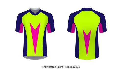Cycling tour uniform templates. Gaming casual clothing concept. Uniform for racing, running, triathlon, mrathin. Soccer sportswear. Design for sublimation print. Isolated vector mockup.