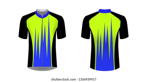 Cycling tour uniform templates. Gaming casual clothing concept. Uniform for racing, running, triathlon, mrathin. Soccer sportswear. Design for sublimation print. Isolated vector mockup.