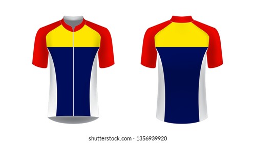 Cycling tour uniform templates. Gaming casual clothing concept. Uniform for racing, running, triathlon, mrathin. Soccer sportswear. Design for sublimation print. Isolated vector mockup.