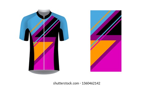 Cycling tour uniform templates. Gaming casual clothing concept. Uniform for racing, running, triathlon, marathon. Soccer sportswear. Design for sublimation print. Isolated vector mockup. 