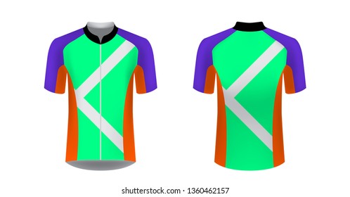 Cycling tour uniform templates. Gaming casual clothing concept. Uniform for racing, running, triathlon, mrathin. Soccer sportswear. Design for sublimation print. Isolated vector mockup.