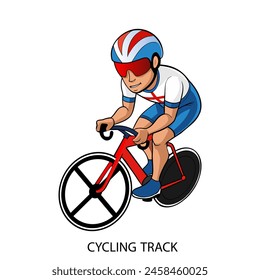 Cycling track athlete isolated on white background in cartoon style. Summer Games 2024. Vector illustration.