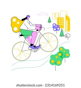 Cycling track isolated cartoon vector illustrations. Smiling girl biking in the city park, urban lifestyle, active pastime, drive on the road, summer weekend, cyclist route vector cartoon.