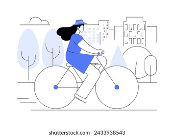 Cycling track isolated cartoon vector illustrations. Smiling girl biking in the city park, urban lifestyle, active pastime, drive on the road, summer weekend, cyclist route vector cartoon.
