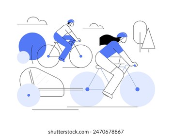 Cycling trailer isolated cartoon vector illustrations. Young family travel with kid using cycling trailer, outdoor activity, happy weekend, healthy lifestyle, vacation together vector cartoon.