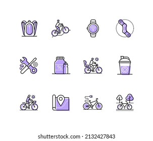 Cycling and travel - modern line design style icons set