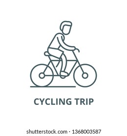 Cycling trip line icon, vector. Cycling trip outline sign, concept symbol, flat illustration