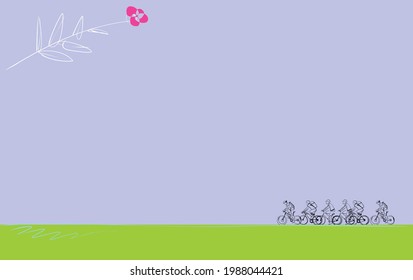 Cycling in the vast meadows of the morning background