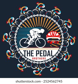Ilustración vectorial de ciclismo, con efectos de color con ciclistas, ideal para estampados de camisetas, Plantilla de Anuncio