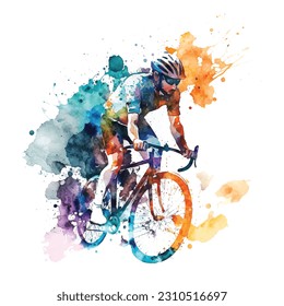 Cycling watercolor paint vector ilustration
