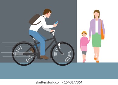 Cycling while watching a smartphone.Vector material
