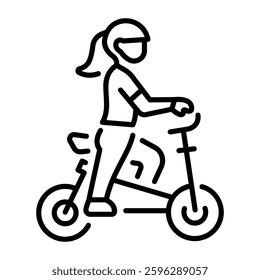 Cycling woman character icon in linear style 