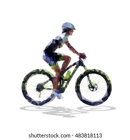 Cycling woman, isolated geometric vector illustration. Abstract silhouette. Girl on mountain bike