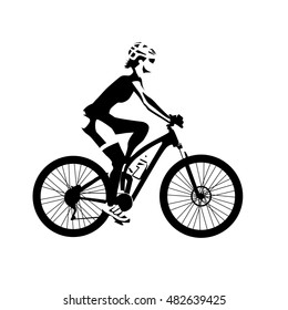 Cycling woman, isolated vector illustration. Abstract silhouette. Girl on mountain bike