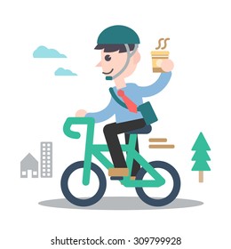 Cycling To Work , Vector Illustration. Flat Design Elements.