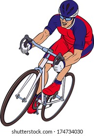 Cyclist in action. Bicycle race. Editable vector illustration. 