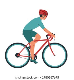 Cyclist in action. Man biker on a bicycle race from the side. Sport competition. vector illustrations isolated on white background.