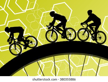 Cyclist Active Man Bicycle Riders In Abstract Sport Landscape Background Illustration Vector