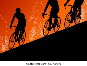 Cyclist Active Man Bicycle Riders In Abstract Sport Landscape Background Illustration Vector