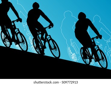 Cyclist Active Man Bicycle Riders In Abstract Sport Landscape Background Illustration Vector